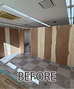 床ビニールタイル張りと間仕切り壁造作をしました