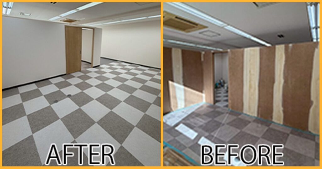 床ビニールタイル張りと間仕切り壁造作をしました