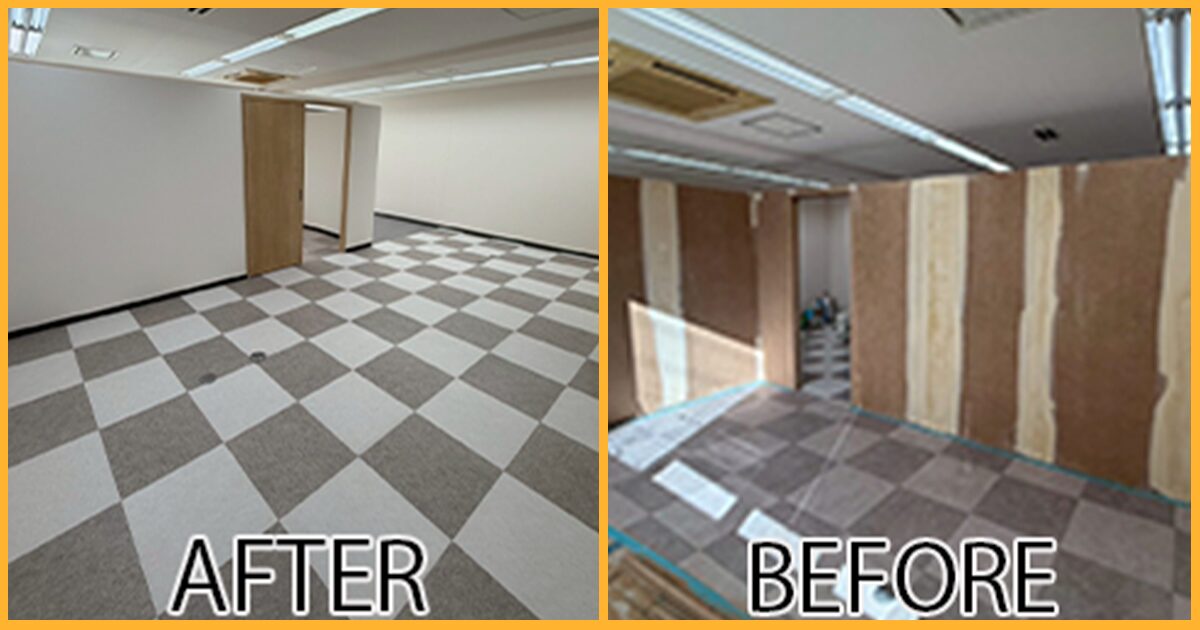 床ビニールタイル張りと間仕切り壁造作をしました